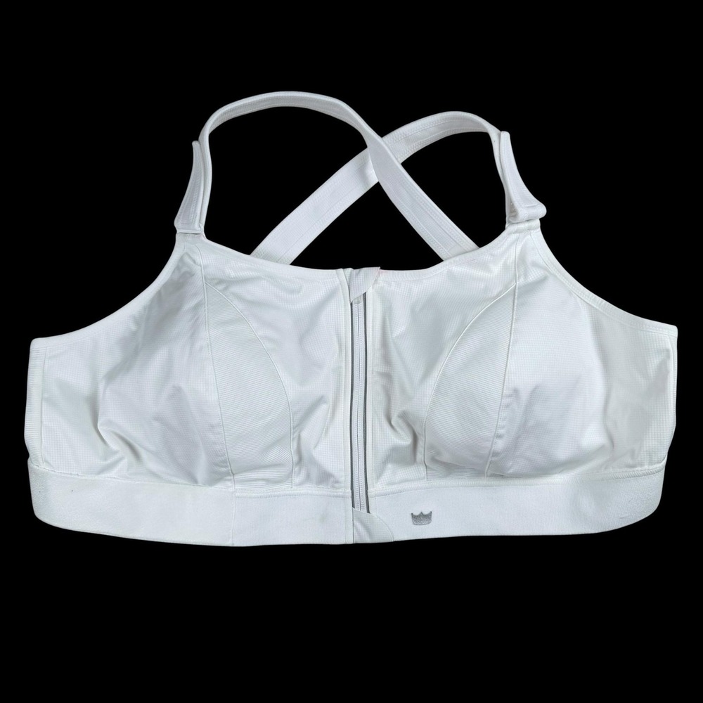 SHEFIT High Impact Sports Bra White 6Luxe Zip Adjustable Hook Loop Mesh